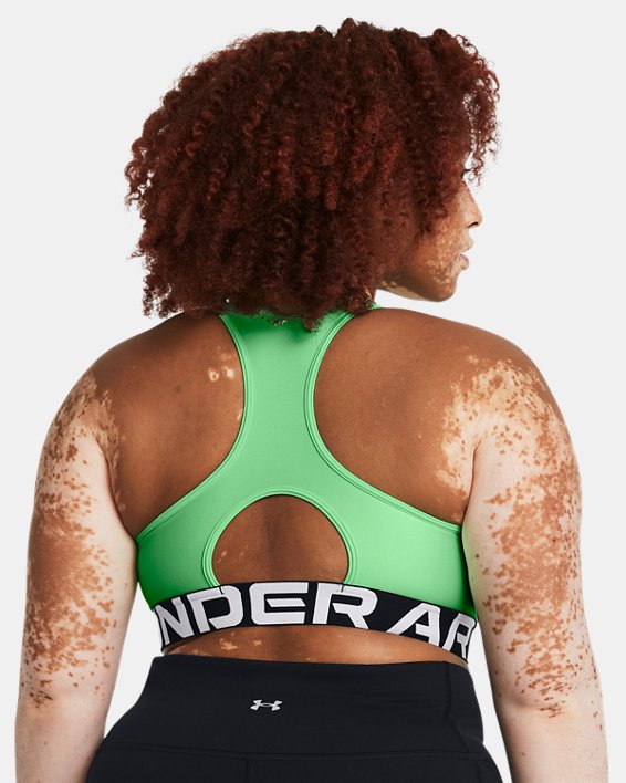 Women's HeatGear® Armour Mid Branded Sports Bra, Green, pdpMainDesktop image number 6
